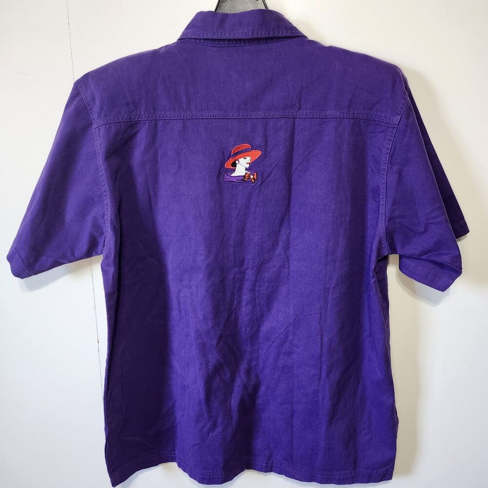 Get Lucky USA Red Hat Society Purple Shirt Capri Set L Embroidered Cotton VTG - Picture 4 of 16